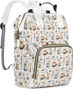 Personalized Diaper Backpack with Name, Custom Woodland Baby Backpack Diaper Bag, Boy Girl Multifunctional Mommy Bag