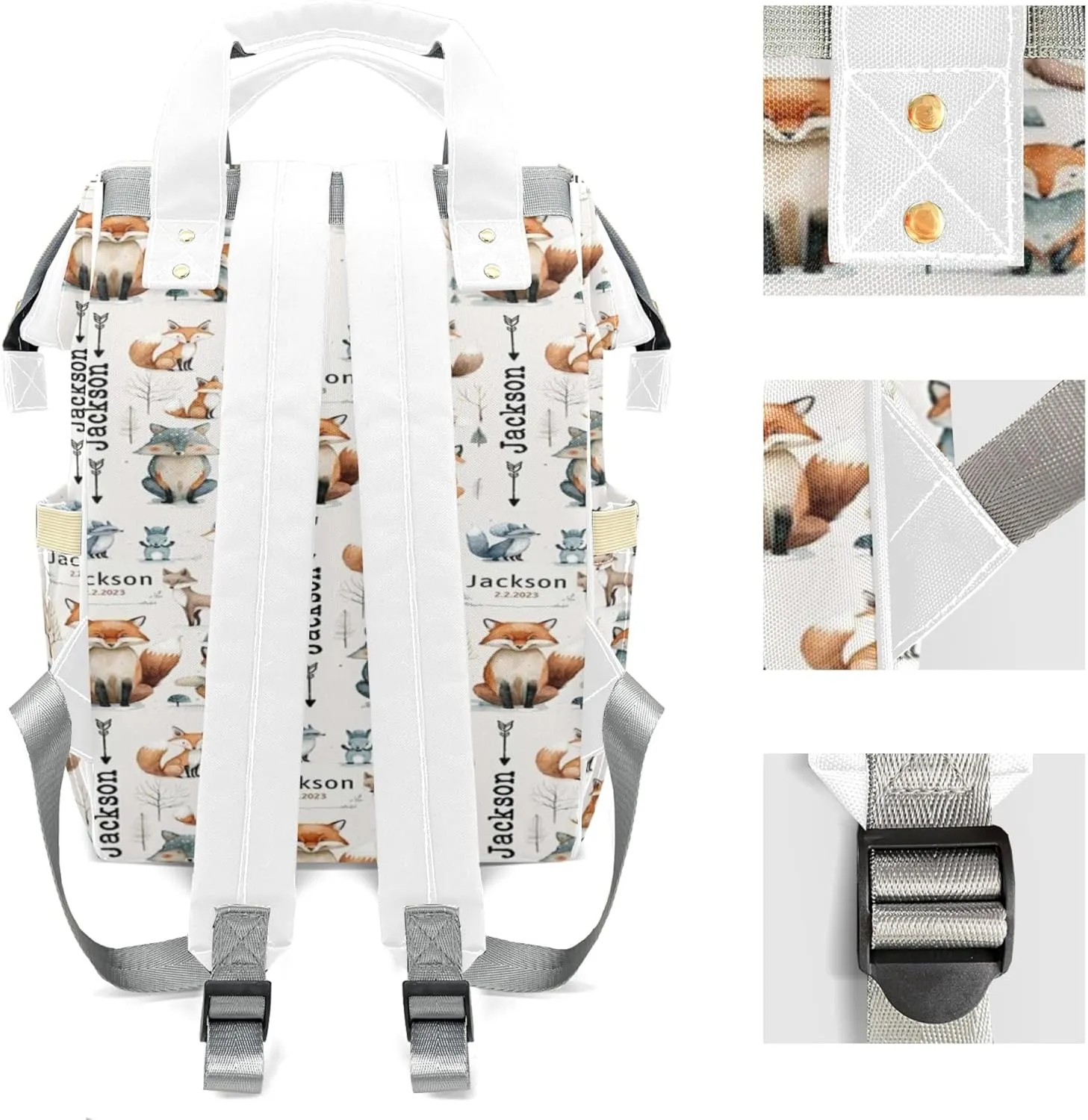 Personalized Diaper Backpack with Name, Custom Woodland Baby Backpack Diaper Bag, Boy Girl Multifunctional Mommy Bag