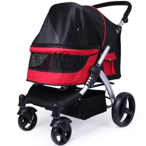 Pet Four-Wheeled Trolley Cats Dogs Carts Shockproof Durable Stroller Adjustable Direction One-Click Folding Quick Installation Suitable for Travel Pet Travel Stroller