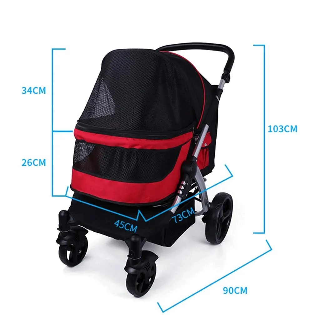 Pet Four-Wheeled Trolley Cats Dogs Carts Shockproof Durable Stroller Adjustable Direction One-Click Folding Quick Installation Suitable for Travel Pet Travel Stroller