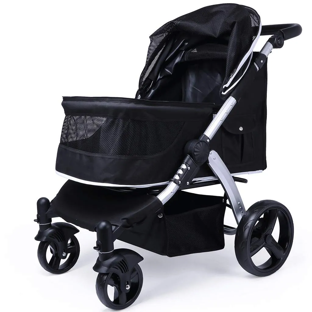 Pet Four-Wheeled Trolley Cats Dogs Carts Shockproof Durable Stroller Adjustable Direction One-Click Folding Quick Installation Suitable for Travel Pet Travel Stroller