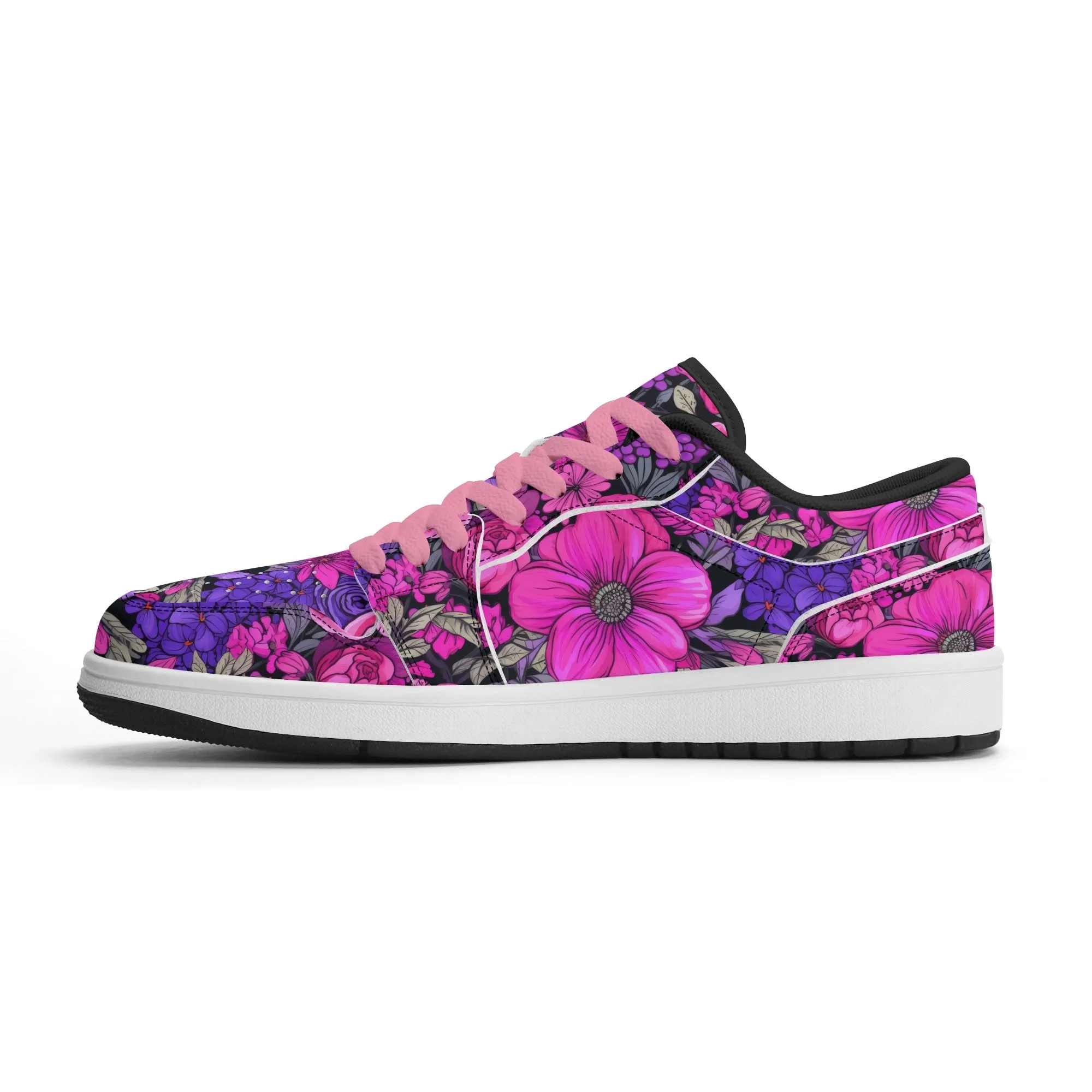 Pink Flower Low Top Leder Sneaker für Herren