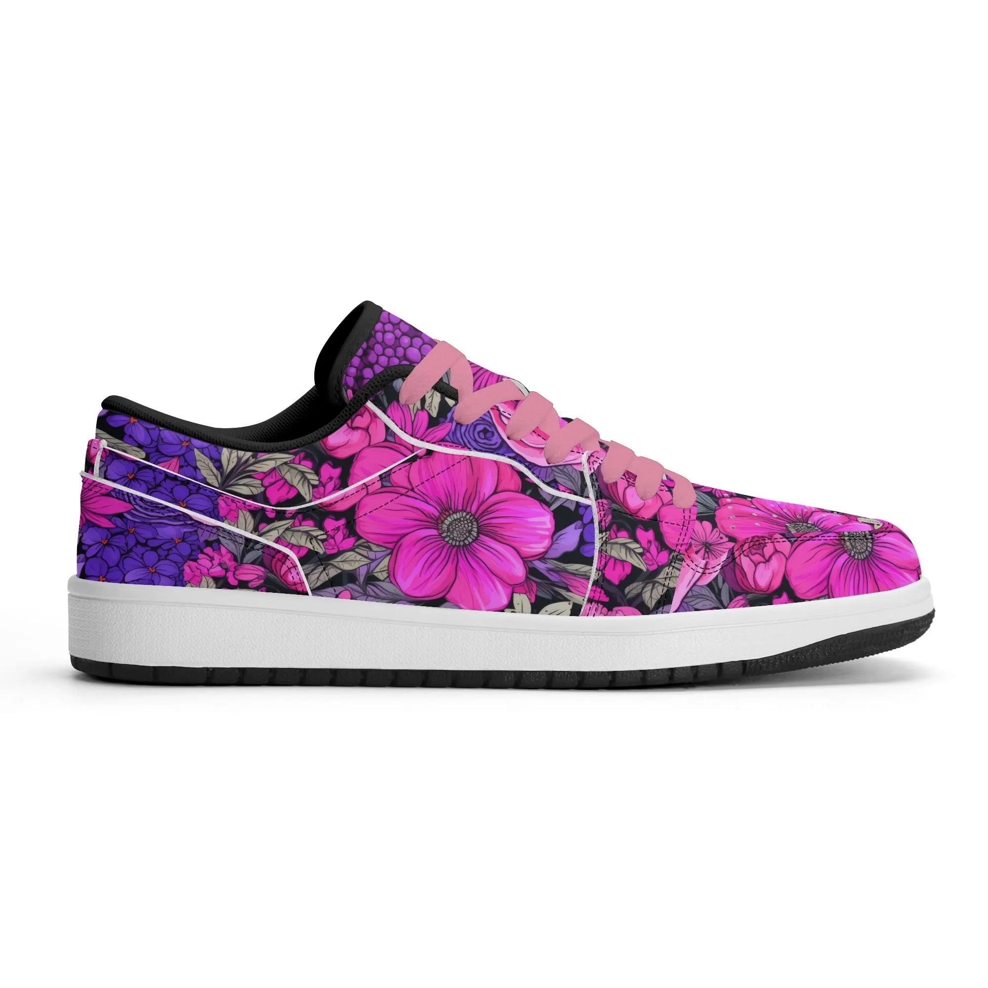 Pink Flower Low Top Leder Sneaker für Herren