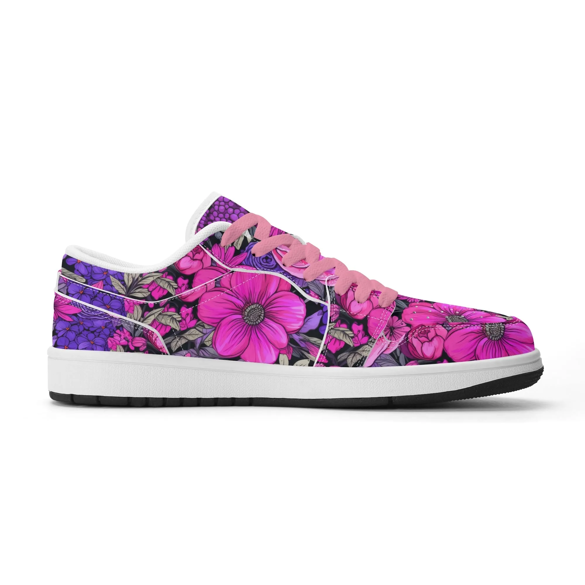 Pink Flower Low Top Leder Sneaker für Herren