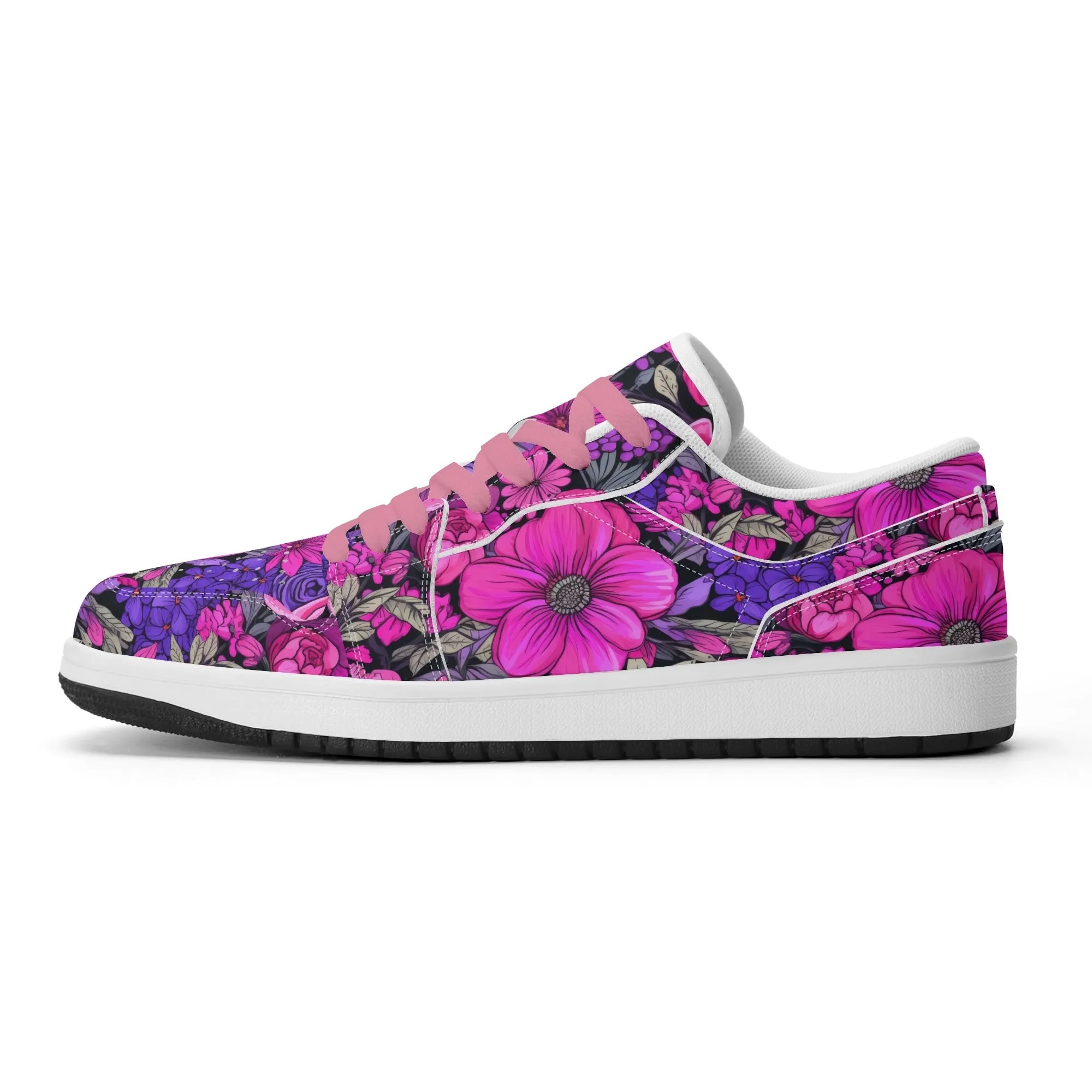 Pink Flower Low Top Leder Sneaker für Herren