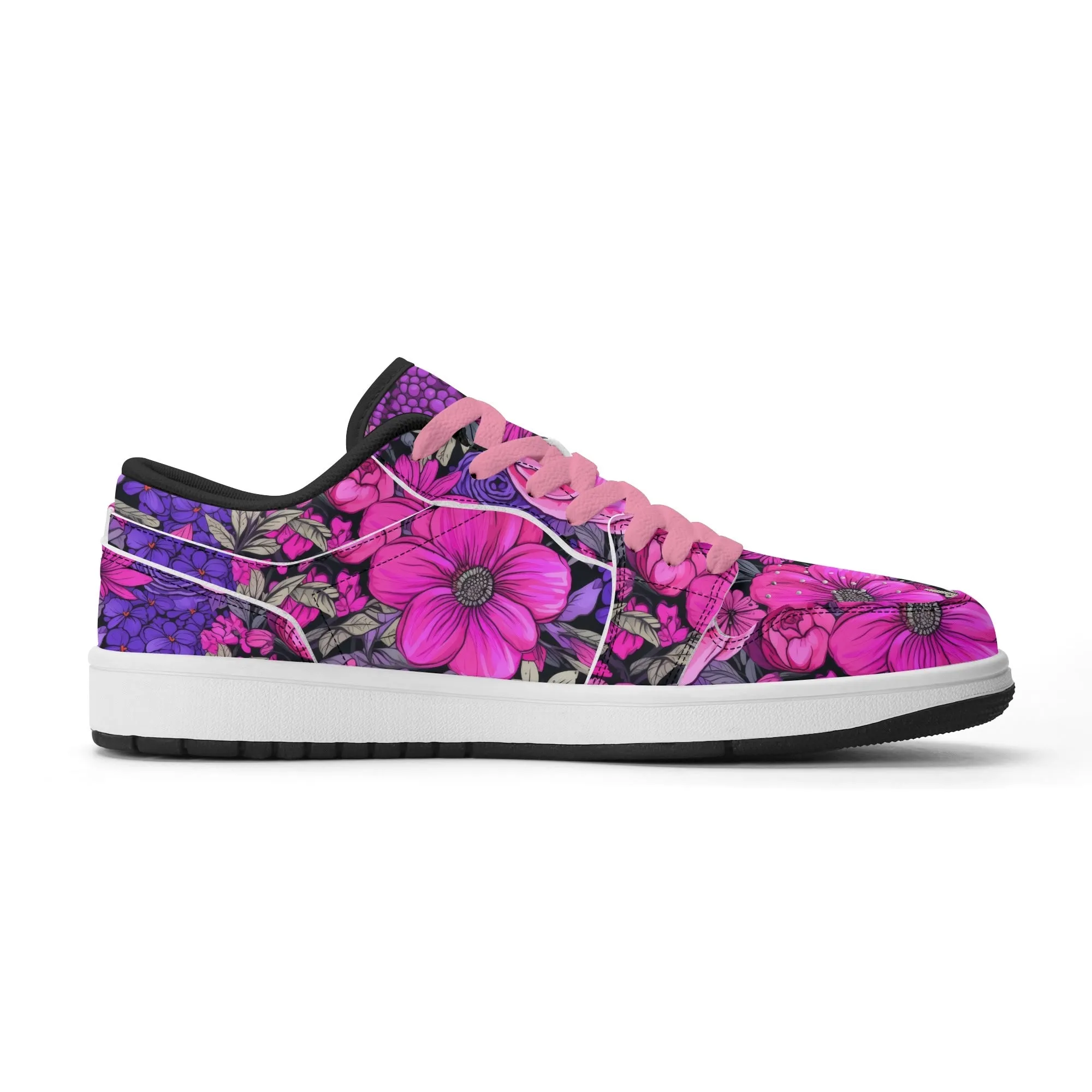 Pink Flower Low Top Leder Sneaker für Herren