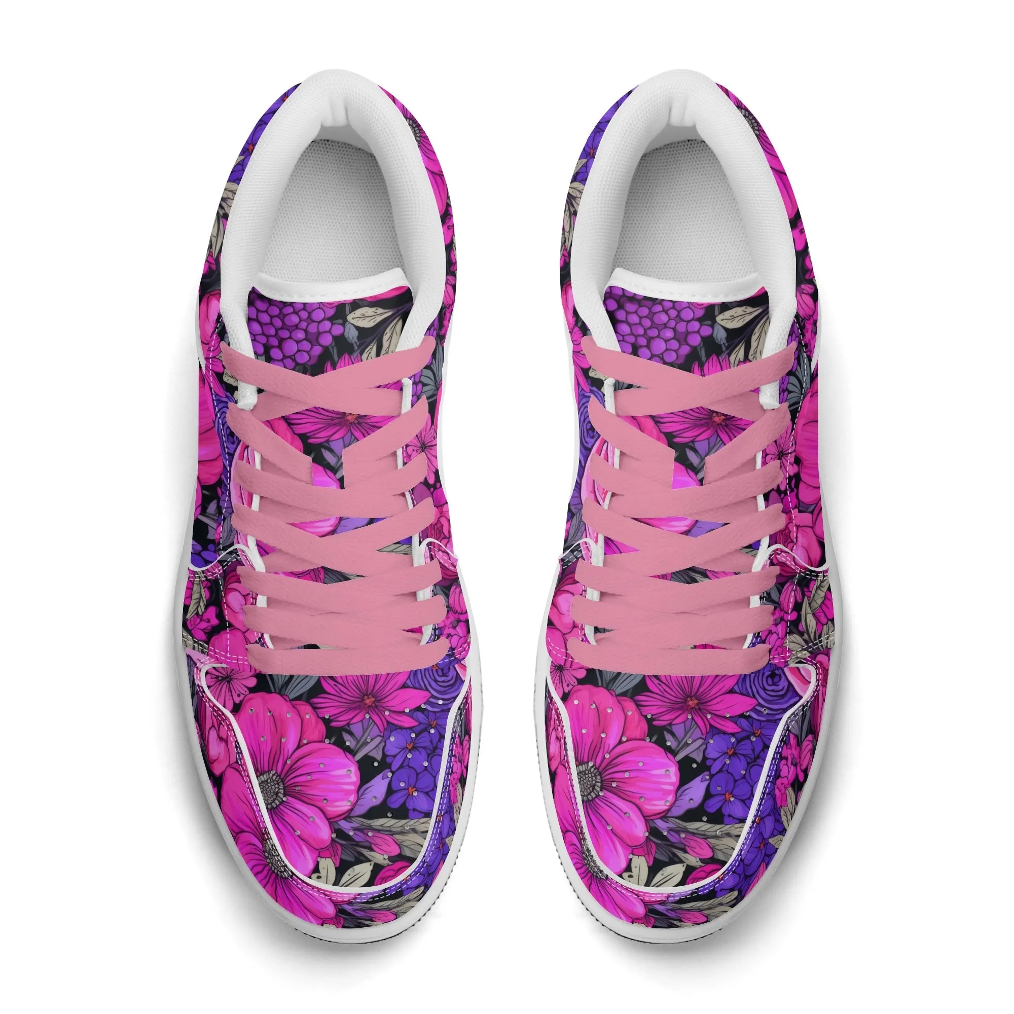 Pink Flower Low Top Leder Sneaker für Herren