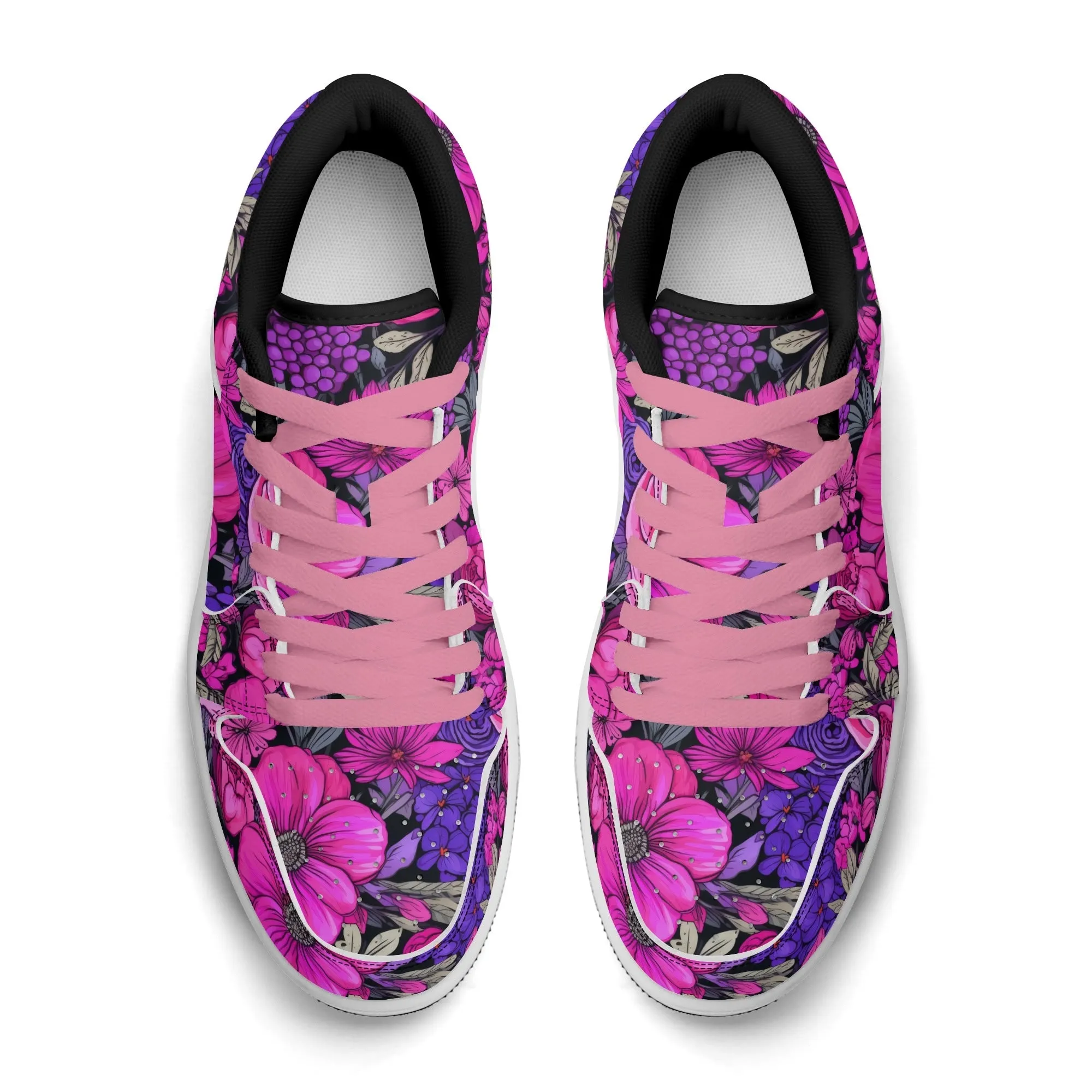 Pink Flower Low Top Leder Sneaker für Herren