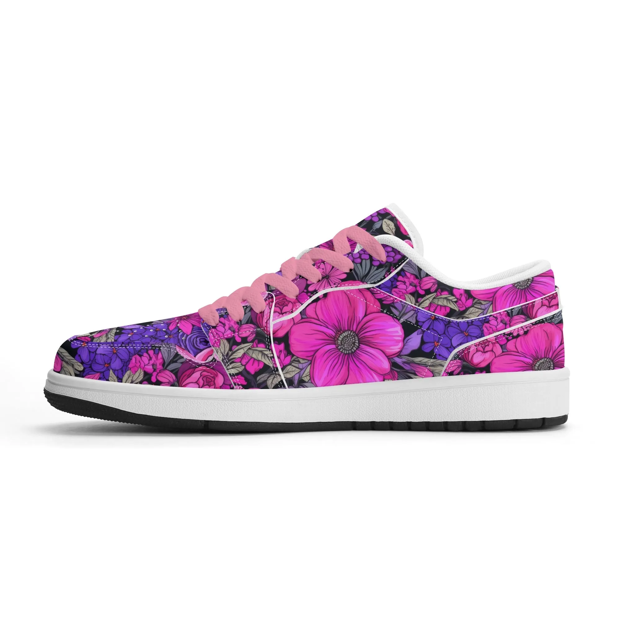 Pink Flower Low Top Leder Sneaker für Herren