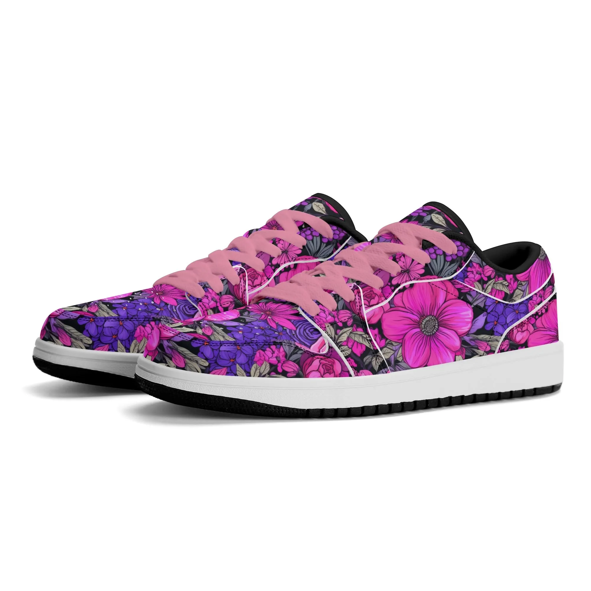 Pink Flower Low Top Leder Sneaker für Herren