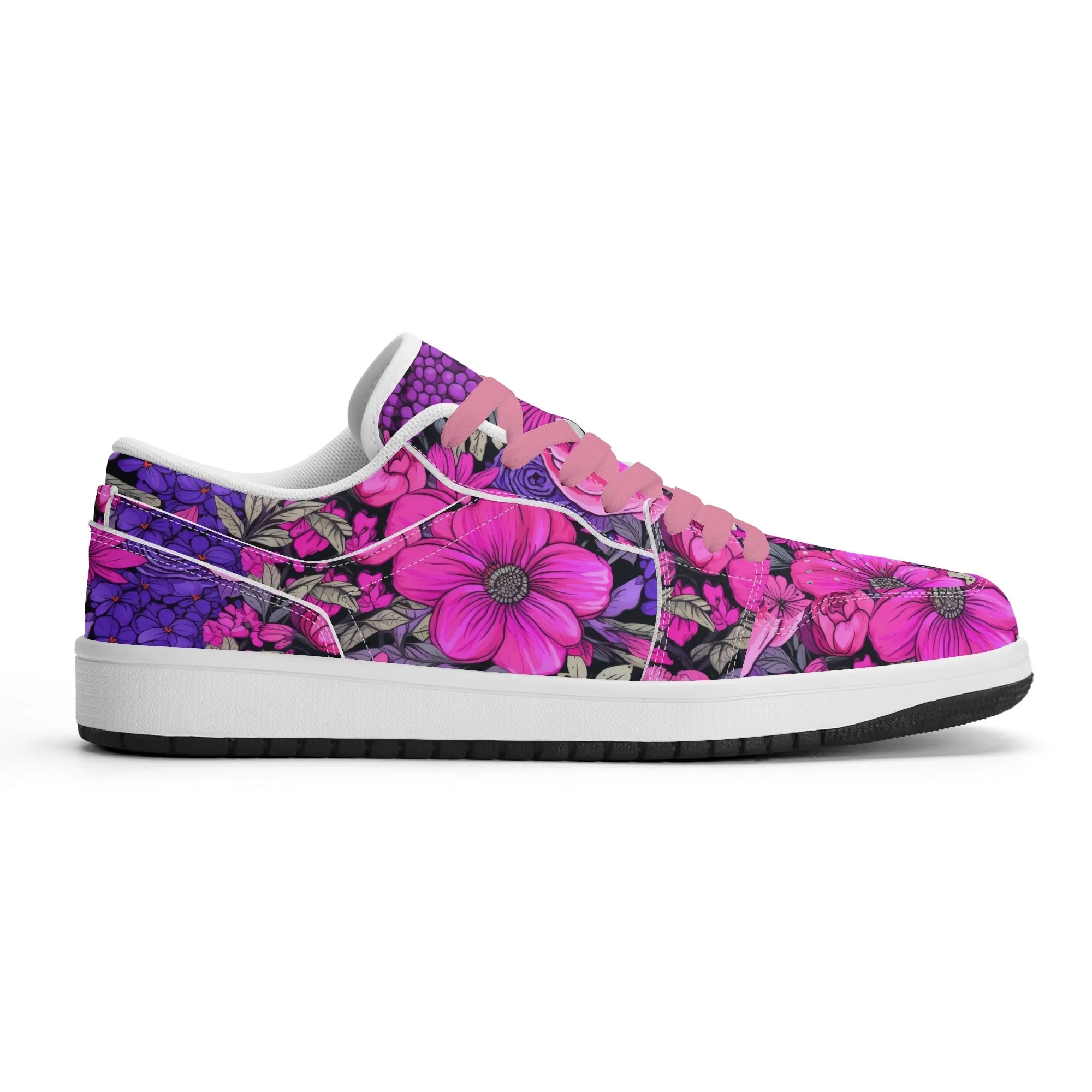 Pink Flower Low Top Leder Sneaker für Herren