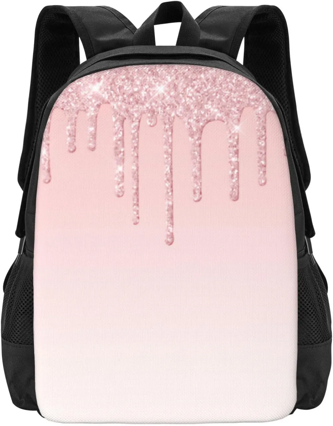 Pink Glitter Drip Minimalist Large Backpack – 15”Laptop Backpack, Lightweight Travel & Work Bag With Ergonomic Straps