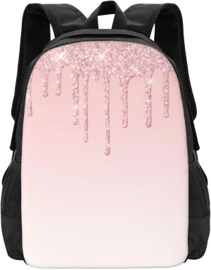 Pink Glitter Drip Minimalist Large Backpack – 15”Laptop Backpack, Lightweight Travel & Work Bag With Ergonomic Straps