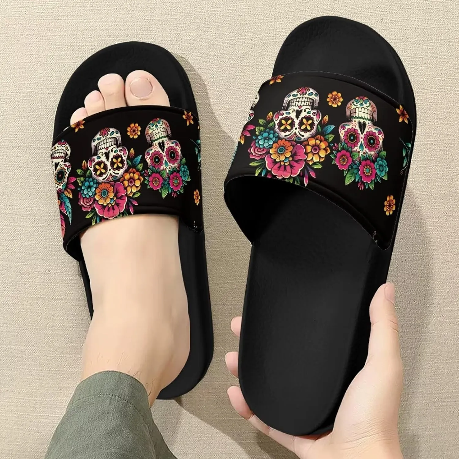 Pool Sandals Women Non Slip Slip on Sandals Women Comfortable Black