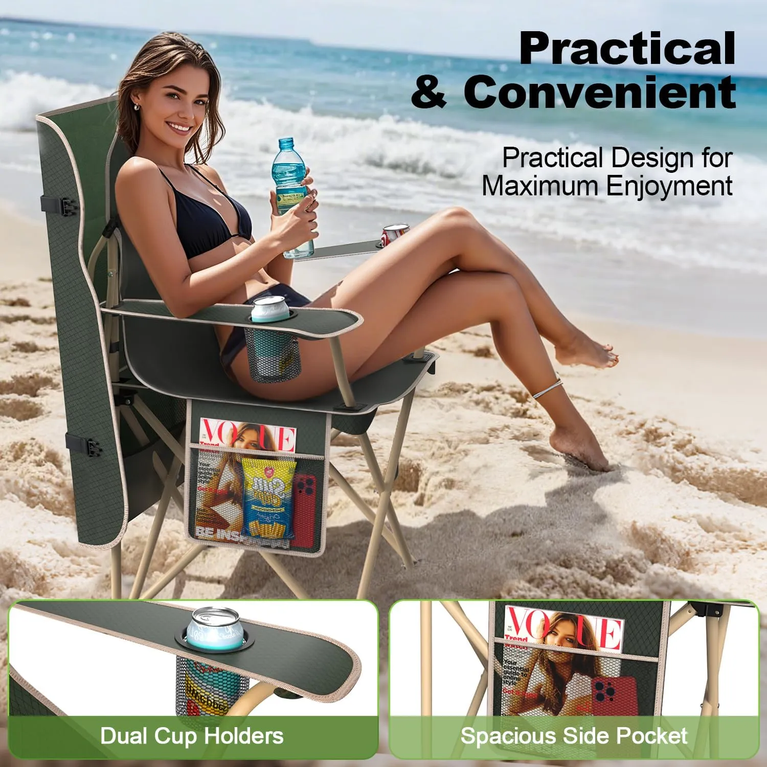 Portable Camping Chair with Canopy - Folding Chair with Canopy, Durable 600D Oxford Canopy Chair for Camping, Beach, Picnics, Fishing & Sports