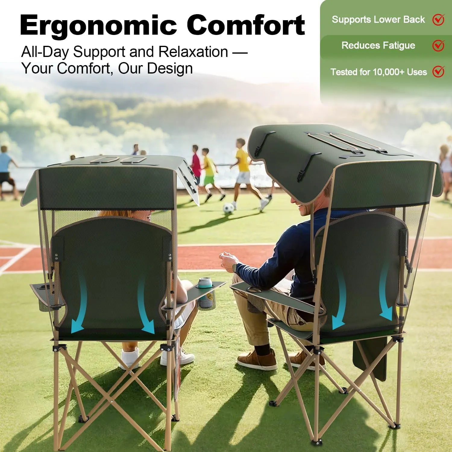 Portable Camping Chair with Canopy - Folding Chair with Canopy, Durable 600D Oxford Canopy Chair for Camping, Beach, Picnics, Fishing & Sports