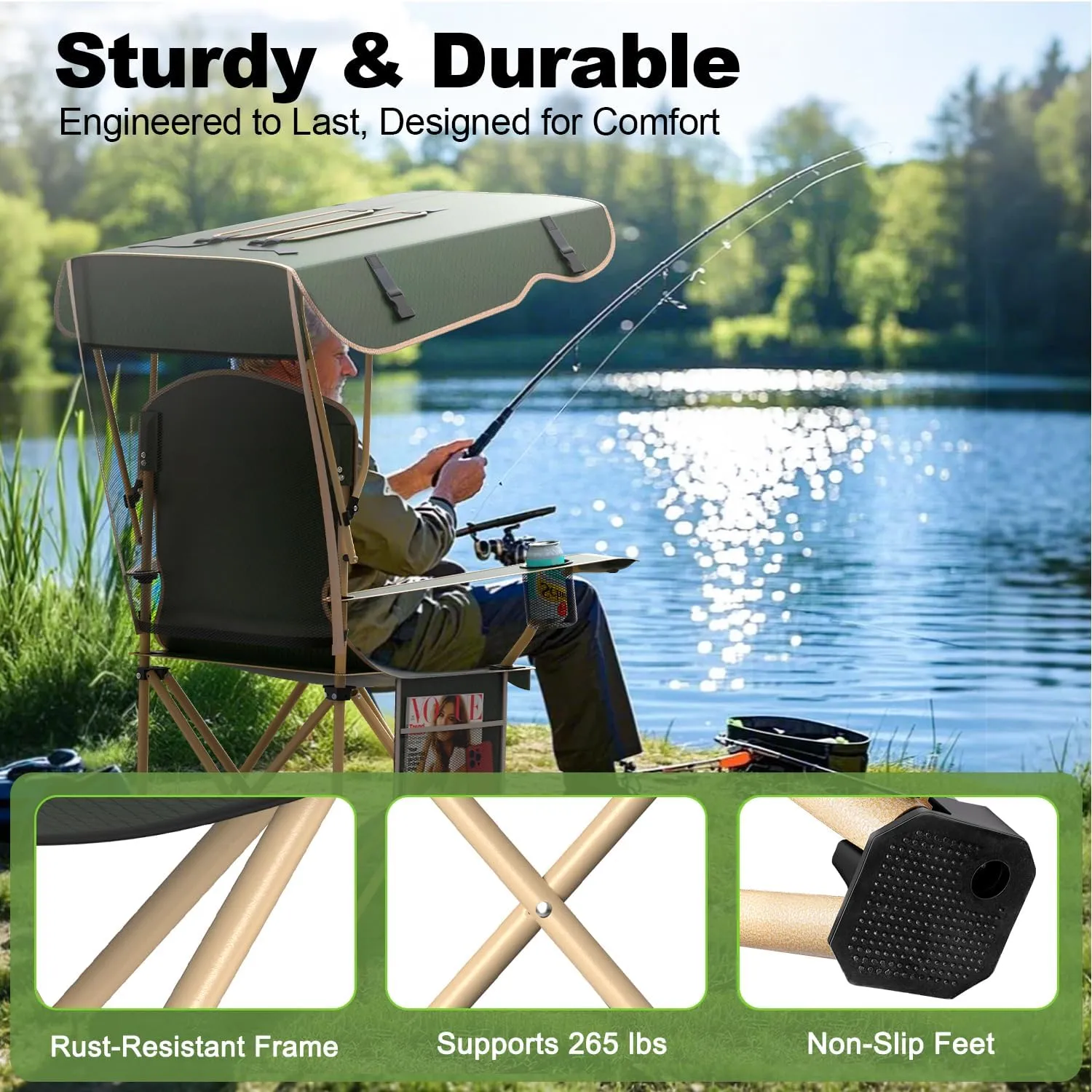 Portable Camping Chair with Canopy - Folding Chair with Canopy, Durable 600D Oxford Canopy Chair for Camping, Beach, Picnics, Fishing & Sports