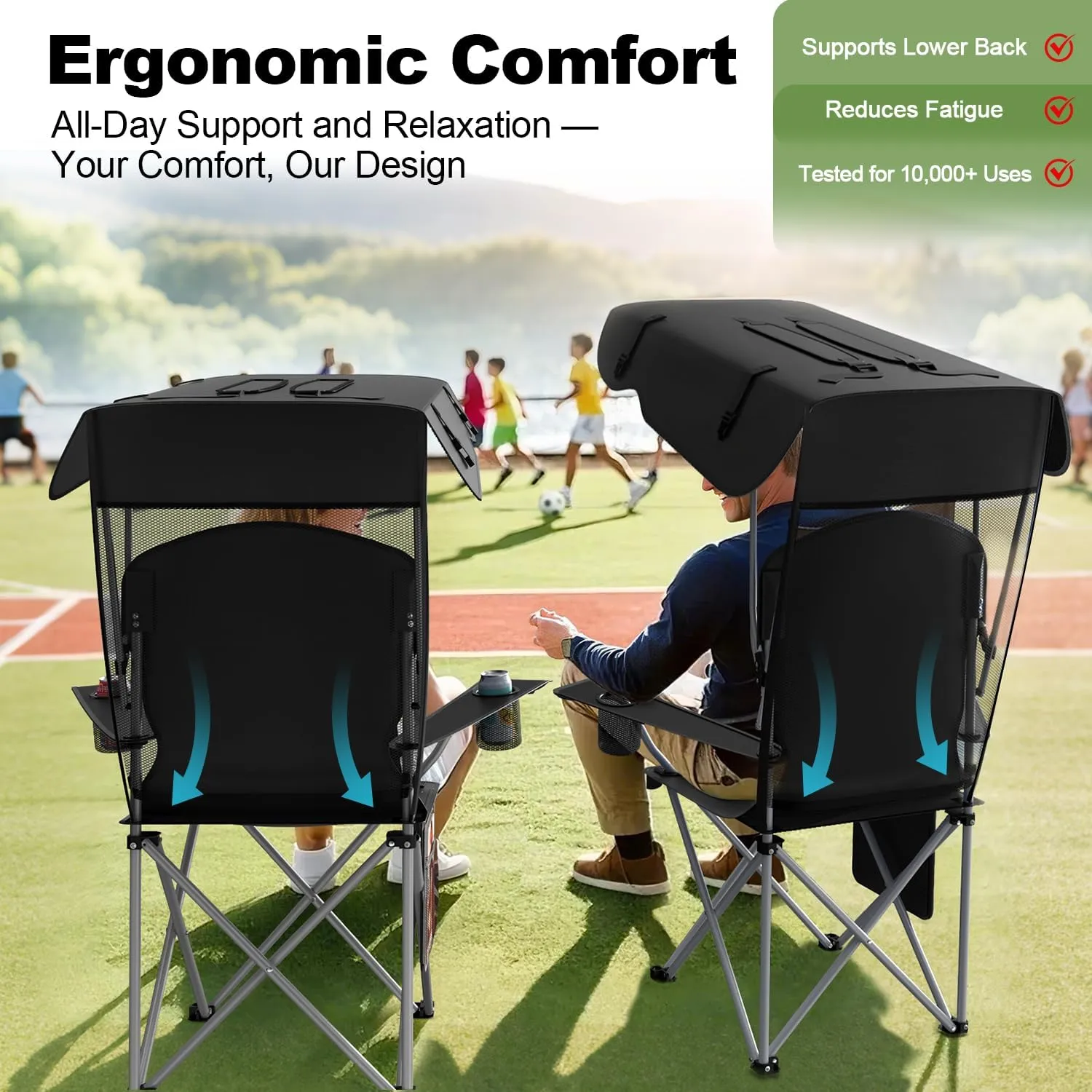 Portable Camping Chair with Canopy - Folding Chair with Canopy, Durable 600D Oxford Canopy Chair for Camping, Beach, Picnics, Fishing & Sports