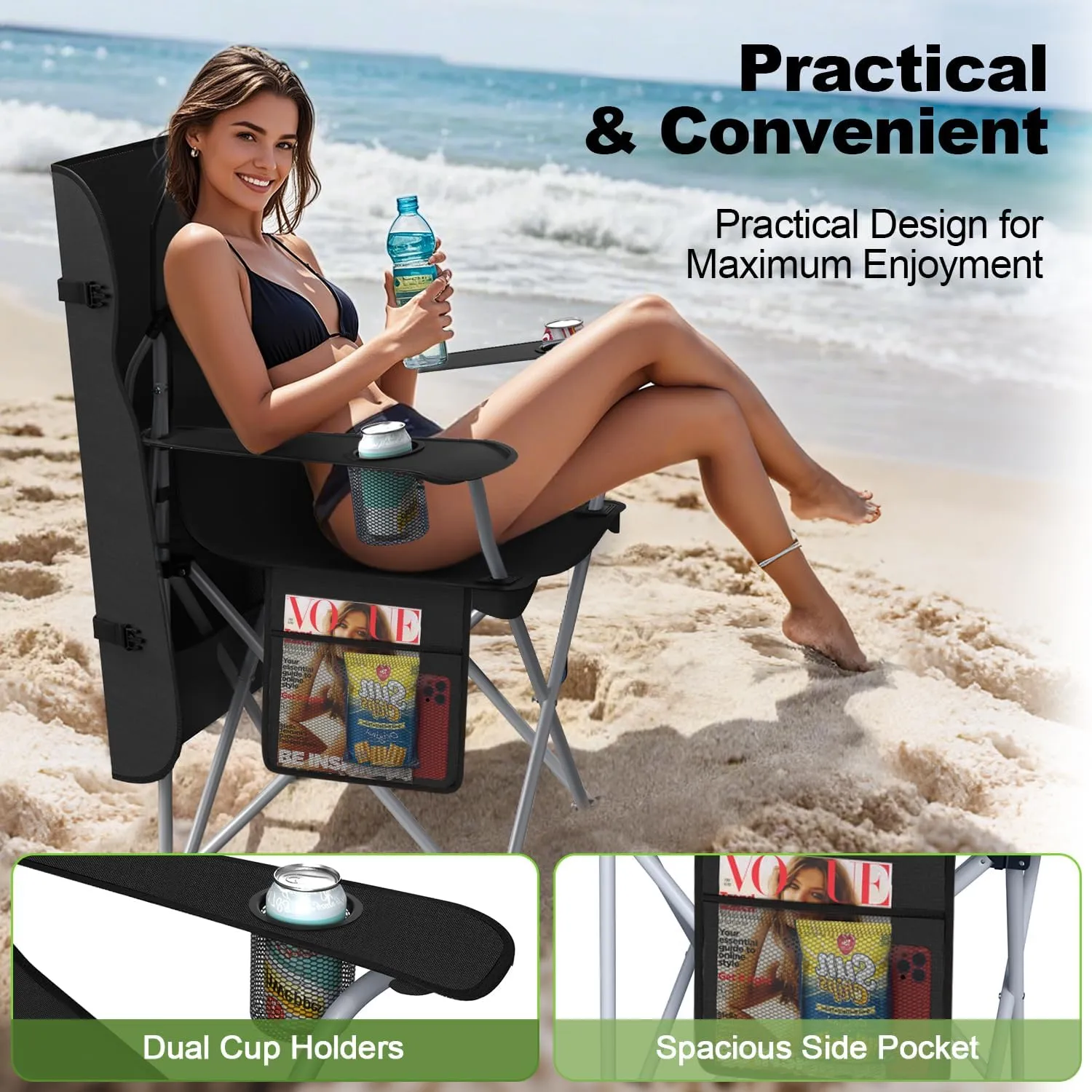 Portable Camping Chair with Canopy - Folding Chair with Canopy, Durable 600D Oxford Canopy Chair for Camping, Beach, Picnics, Fishing & Sports