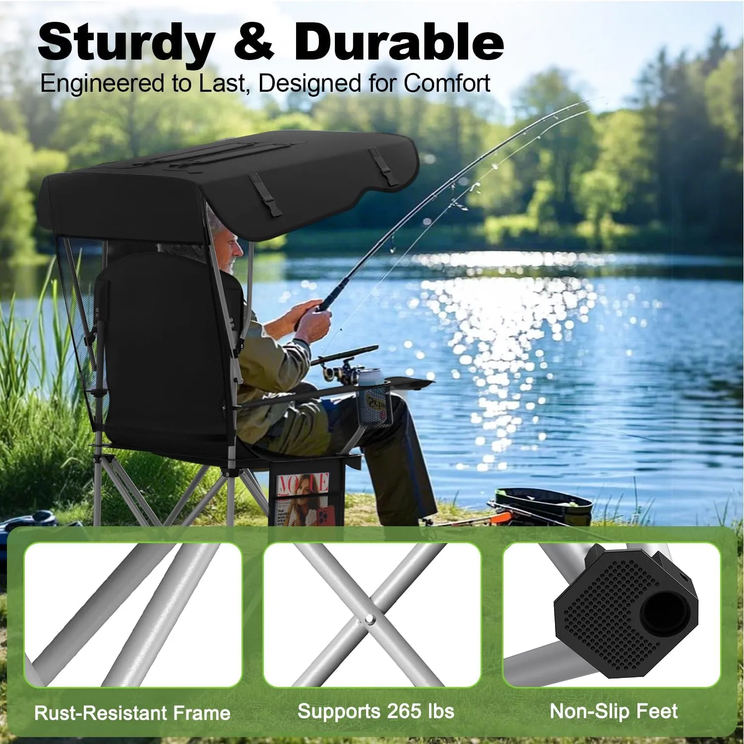 Portable Camping Chair with Canopy - Folding Chair with Canopy, Durable 600D Oxford Canopy Chair for Camping, Beach, Picnics, Fishing & Sports