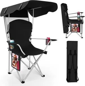Portable Camping Chair with Canopy - Folding Chair with Canopy, Durable 600D Oxford Canopy Chair for Camping, Beach, Picnics, Fishing & Sports