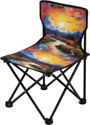 Portable Camping Folding Chairs Foldable Chair Small Sunset Glow Clouds Lightweight Backpacking Outdoor Outside Fishing