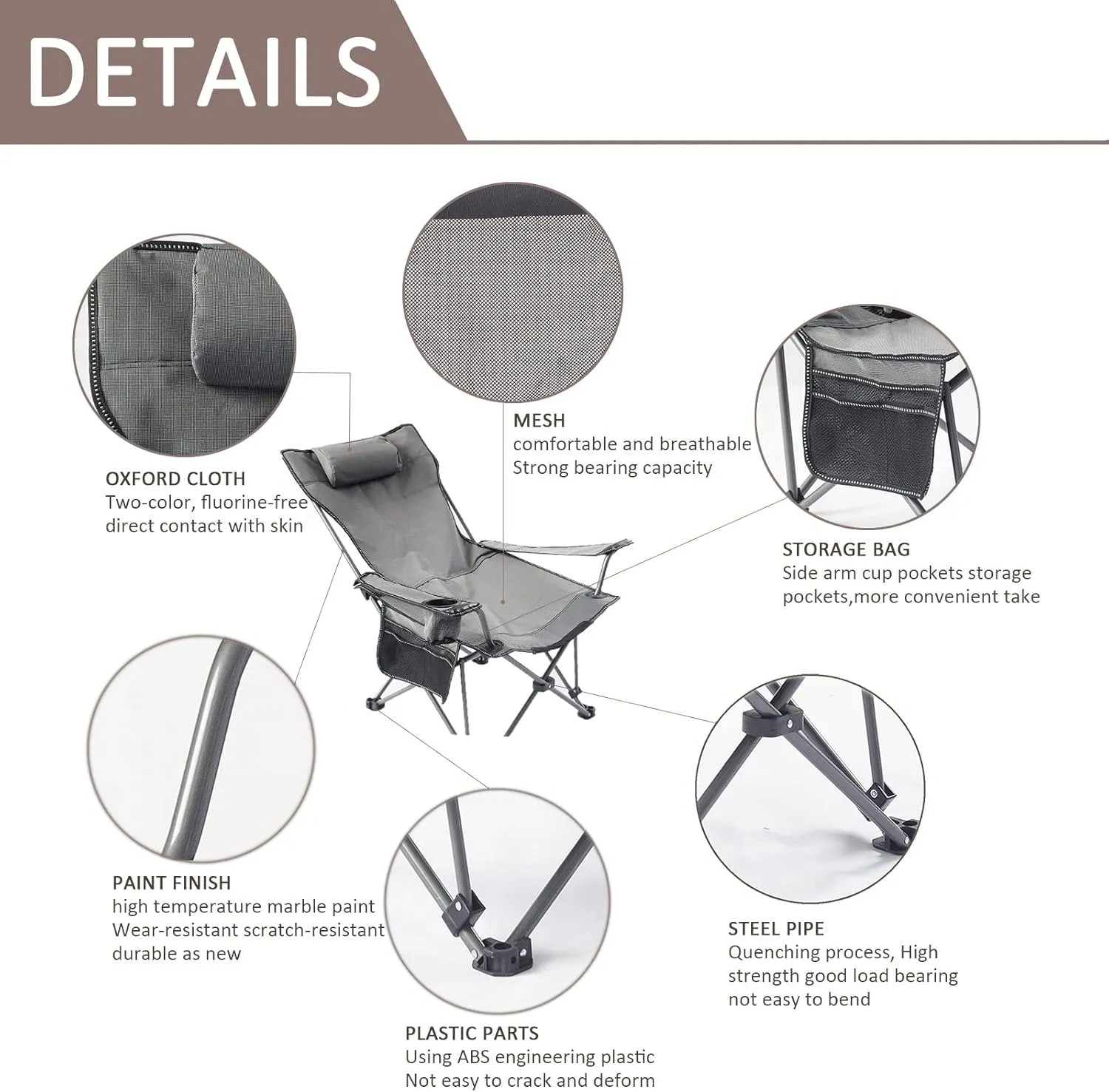 Portable Chairs for Adults 120kg Beach Chairs High Off Ground Reclining, Folding Camping Chair with Carrying Bag,A