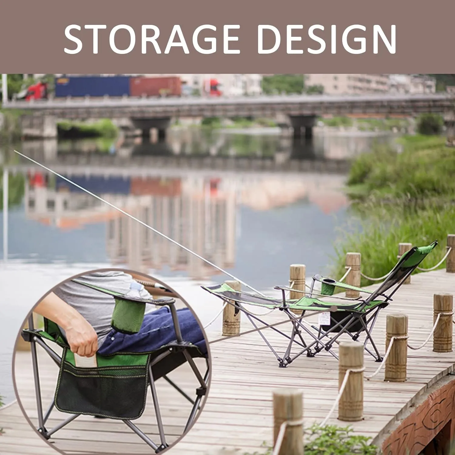 Portable Chairs for Adults 120kg Beach Chairs High Off Ground Reclining, Folding Camping Chair with Carrying Bag,A