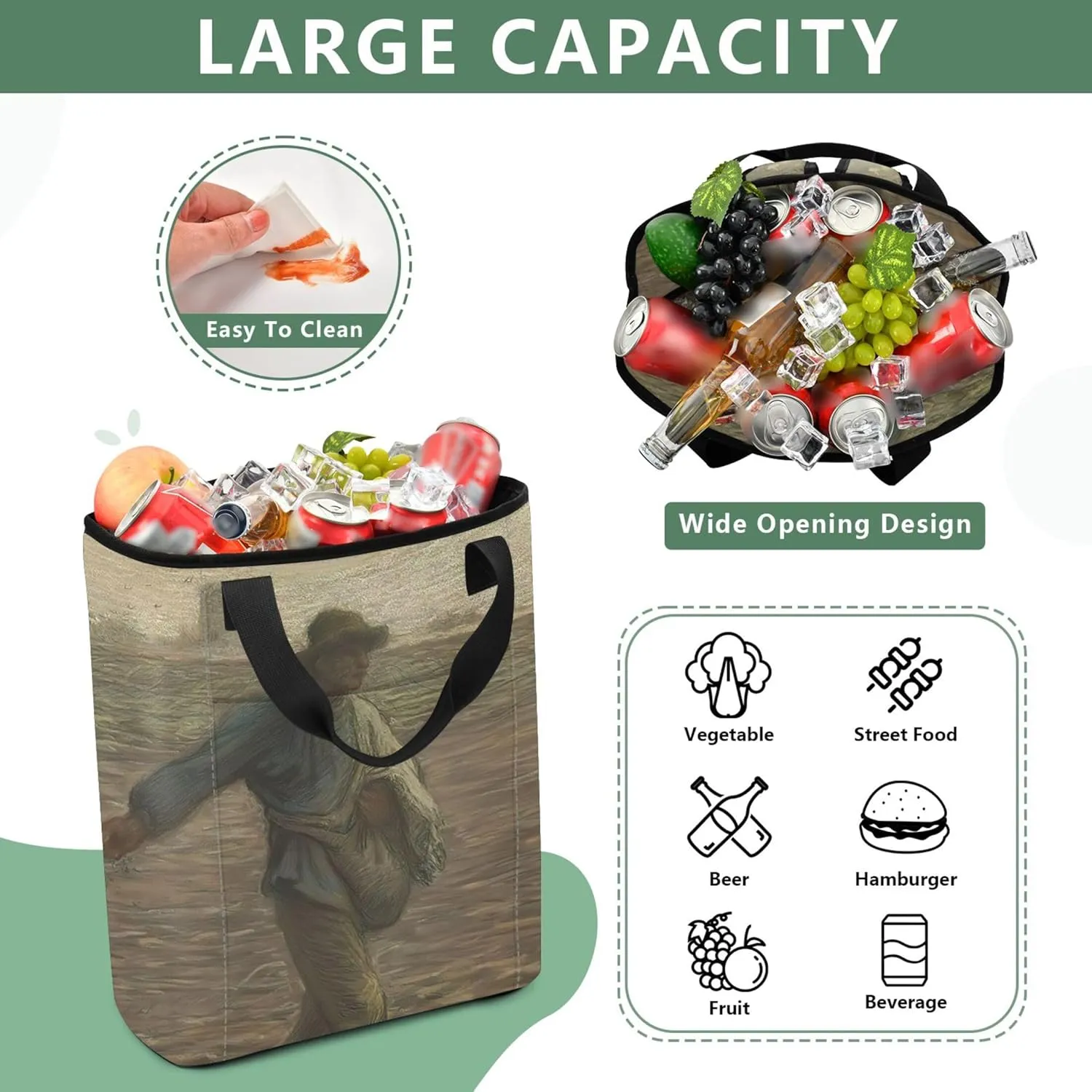 Portable Cooler Bag Francois Millet Sower Prints Leakproof Cooler Bag Waterproof 36 Cans Soft Insulated Tote Backpack for Travel