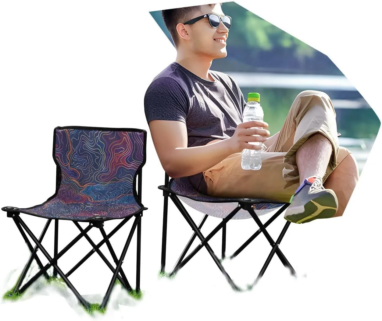 Portable Folding Camping Chair with Carrying Bag Lines Lightweight Folding Chair Perfect for Camping, Tailgates, Beach, and Sports