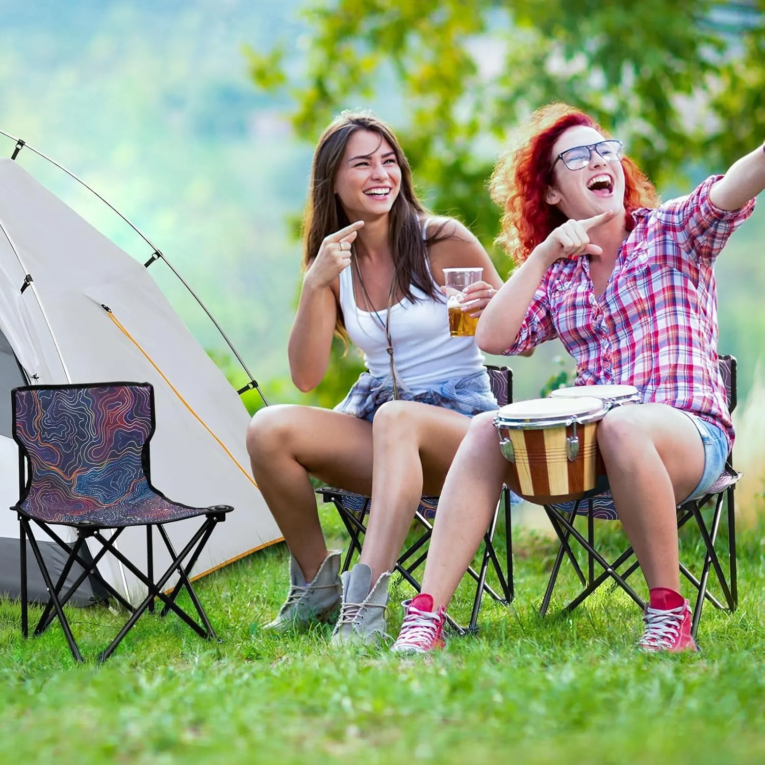 Portable Folding Camping Chair with Carrying Bag Lines Lightweight Folding Chair Perfect for Camping, Tailgates, Beach, and Sports