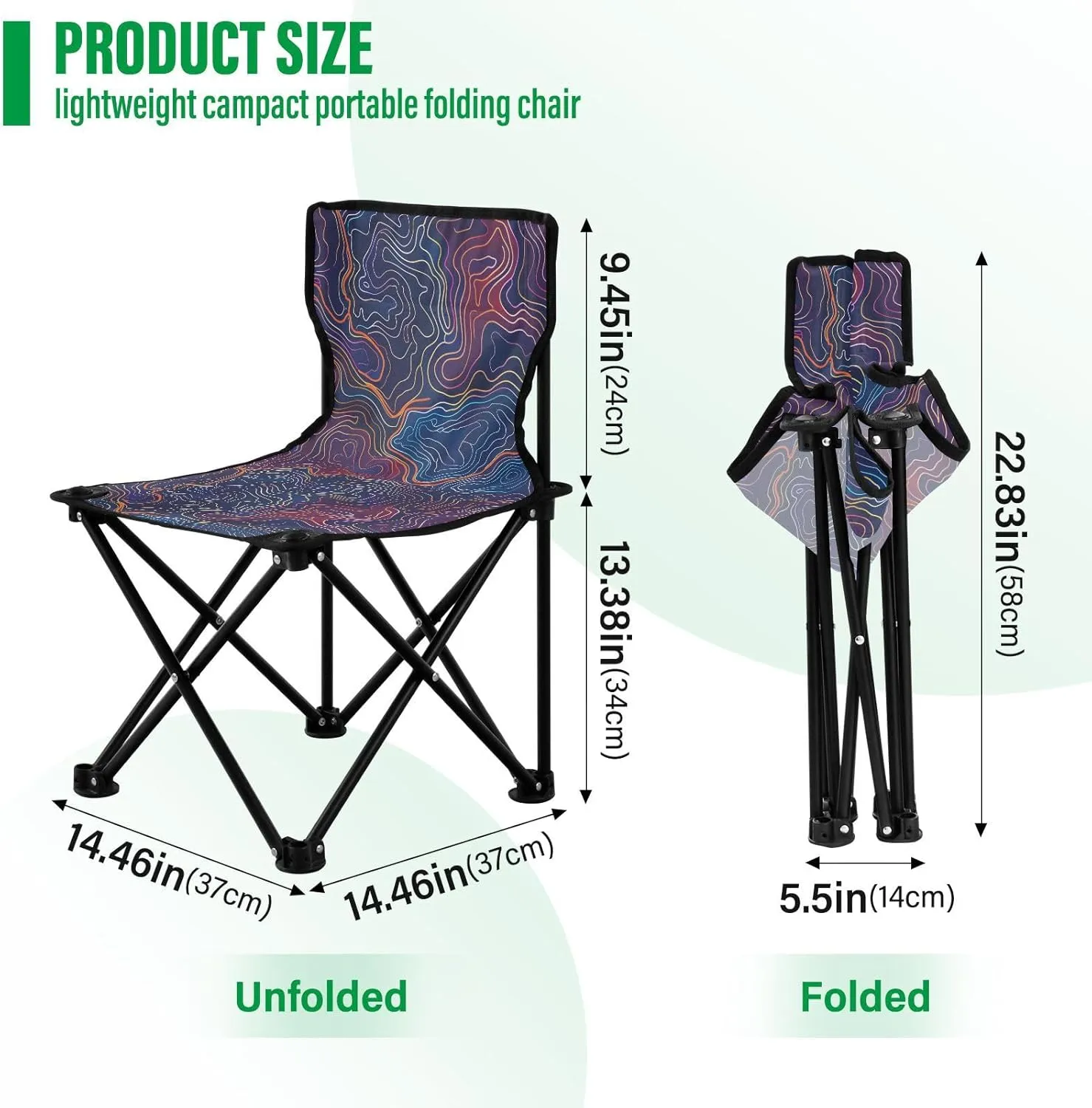 Portable Folding Camping Chair with Carrying Bag Lines Lightweight Folding Chair Perfect for Camping, Tailgates, Beach, and Sports