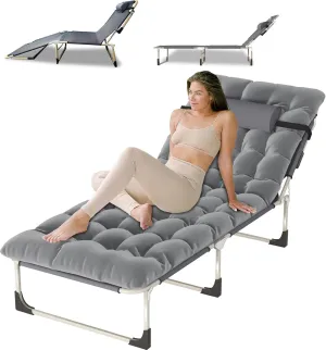 Portable Folding Camping Cot, Oversize 28.7in Adjustable 5-Position Adults Reclining Lounge Chairs with Pillow, 500 lb Weight Capacity, Heavy Duty Oxford Cloth 800D with Mattress