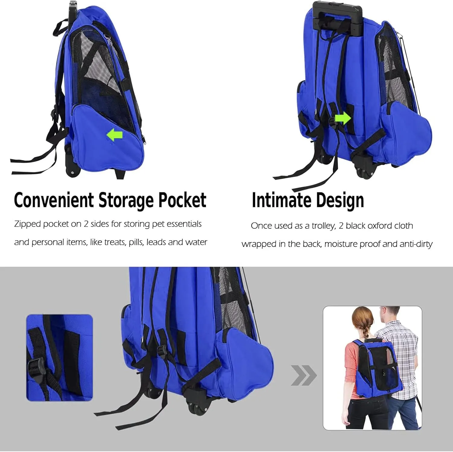 Portable Pet Travel Carrier & Backpack Luggage, Pet Carrier Stroller Trolley Bag with Wheels Soft-Sided Dog Cat Puppy Rolling Carrier with Telescopic Handle