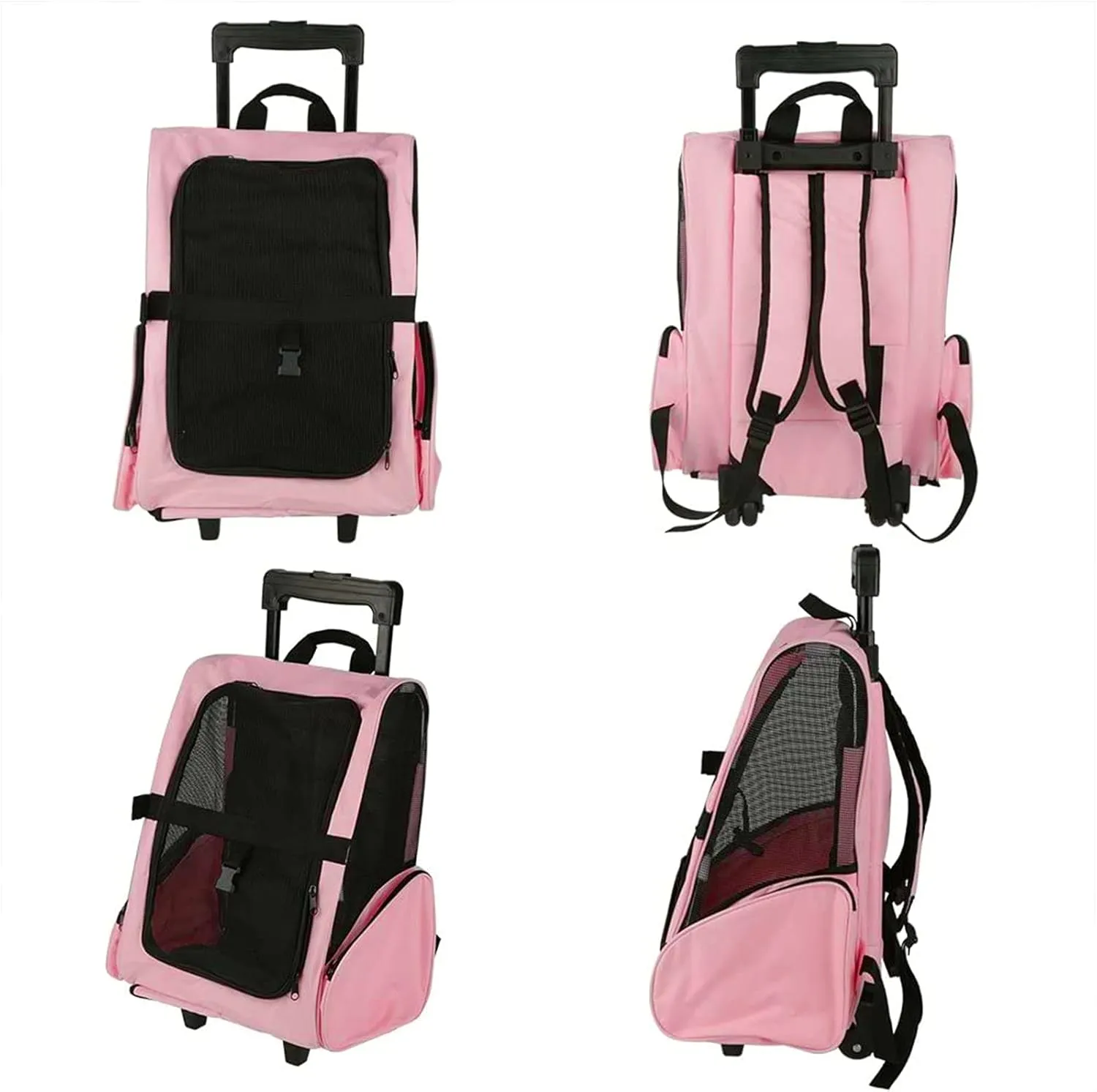 Portable Pet Travel Carrier & Backpack Luggage, Pet Carrier Stroller Trolley Bag with Wheels Soft-Sided Dog Cat Puppy Rolling Carrier with Telescopic Handle