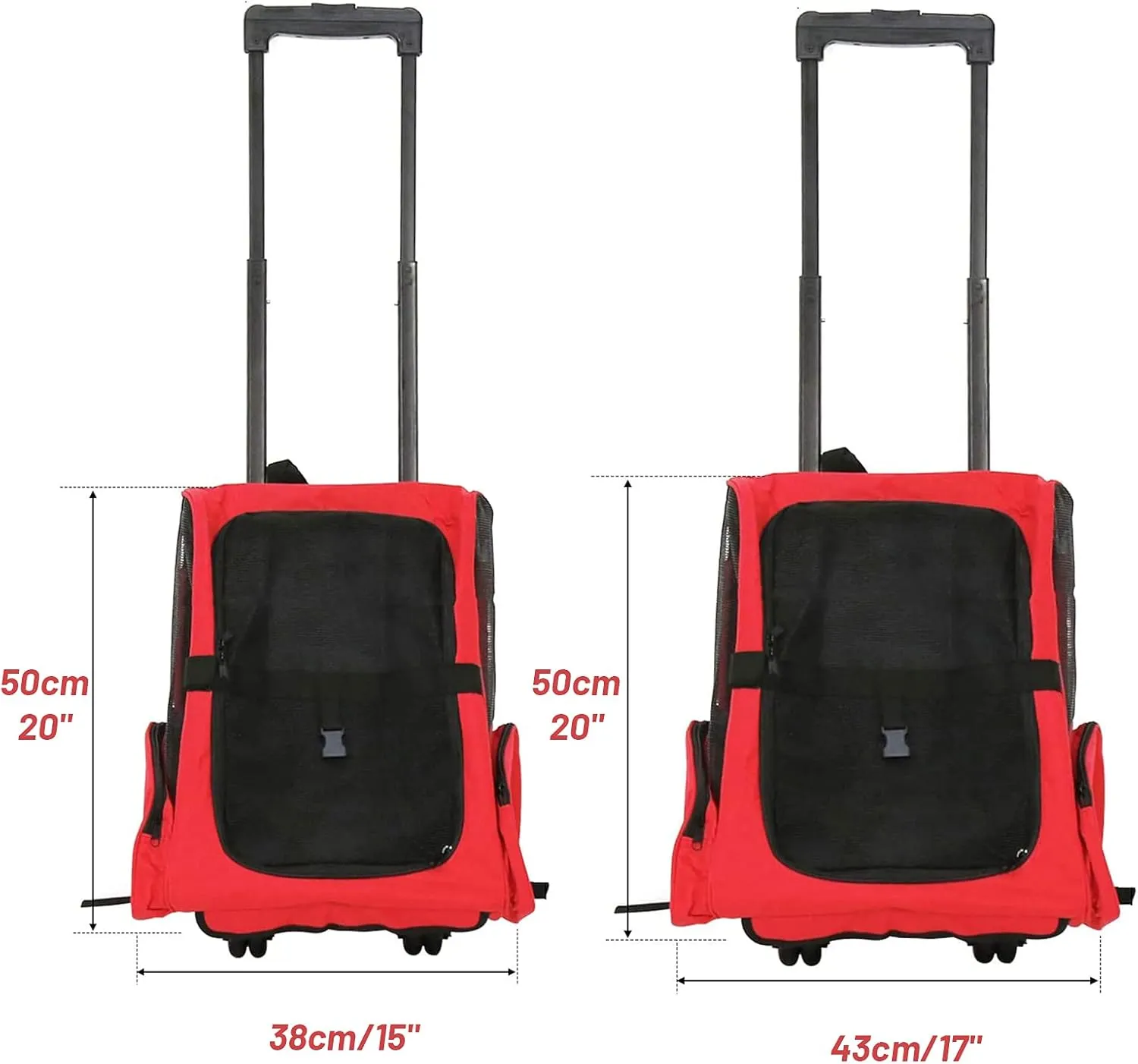 Portable Pet Travel Carrier & Backpack Luggage, Pet Carrier Stroller Trolley Bag with Wheels Soft-Sided Dog Cat Puppy Rolling Carrier with Telescopic Handle