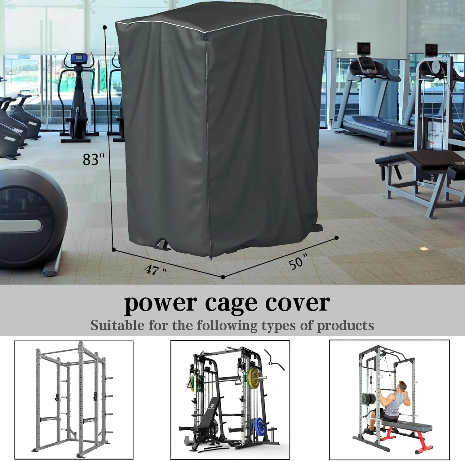 Power Cage Cover,Strength Training Power Cage Covers,84" H x 47" L x 69" W-Squat Rack Cage Accessories Outdoor And indoor Universal Dust and Waterproof Four-Season Protective Cover-Black