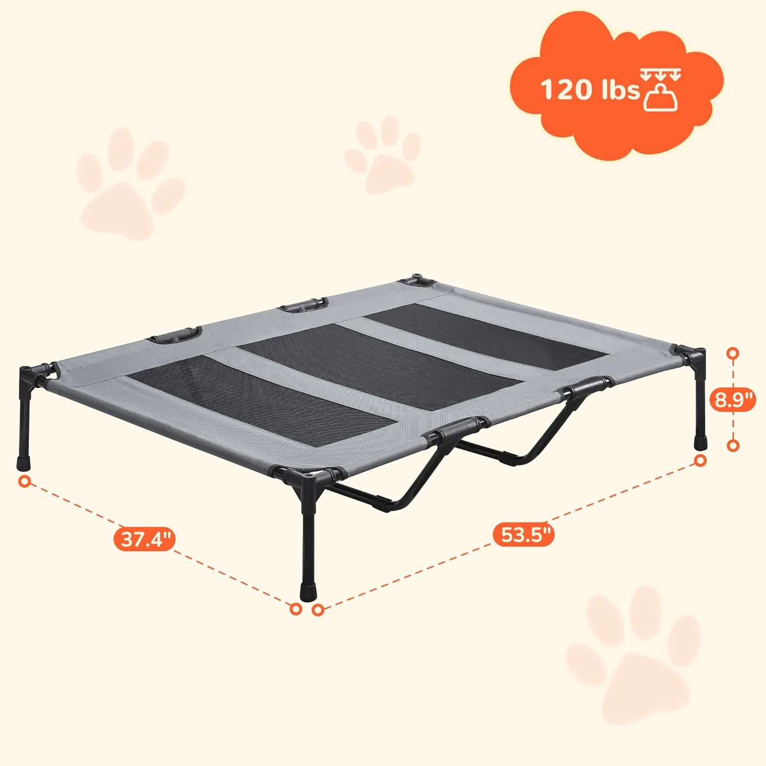 PRAISUN XXL Outdoor Dog Bed, Elevated Dog Bed with Durable Oxford Fabric, Textilene Mesh, Metal Frame for Indoors, Outdoors, Lawn, Dark Grey
