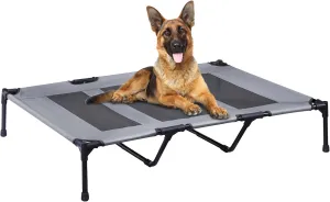 PRAISUN XXL Outdoor Dog Bed, Elevated Dog Bed with Durable Oxford Fabric, Textilene Mesh, Metal Frame for Indoors, Outdoors, Lawn, Dark Grey