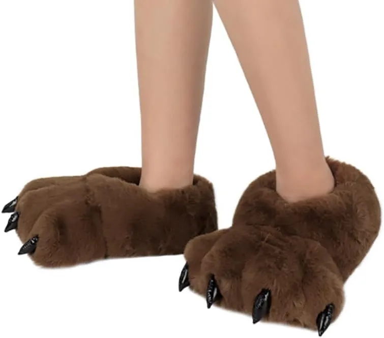 QinRuan Monster Paw Slippers, Fuzzy Animal Claw Comfortable Warm Plush Bear Paw Shoes