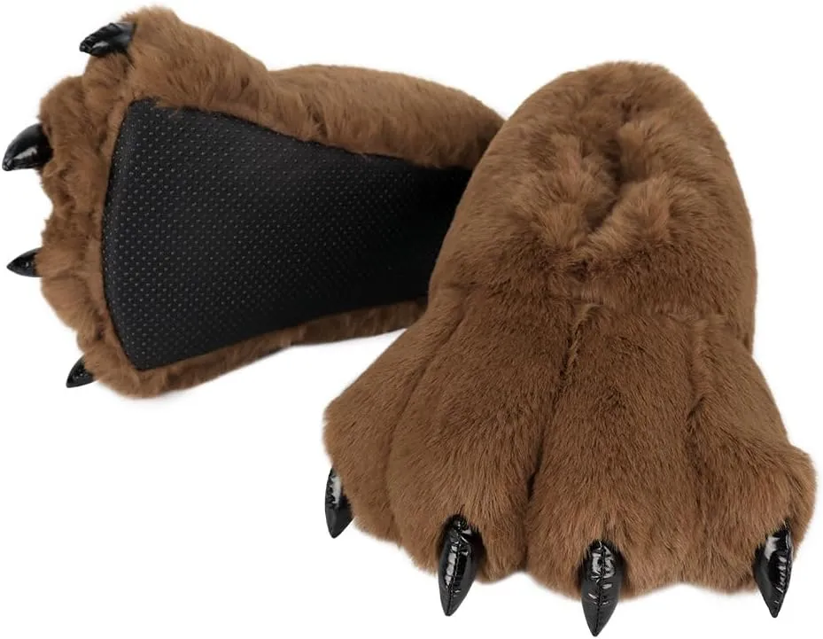 QinRuan Monster Paw Slippers, Fuzzy Animal Claw Comfortable Warm Plush Bear Paw Shoes