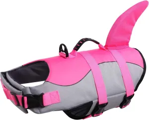 Queenmore Dog Life Jacket Ripstop Shark Dog Safety Vest Adjustable Preserver with High Buoyancy and Durable Rescue Handle for Small,Medium,Large Dogs, Pink Shark Medium
