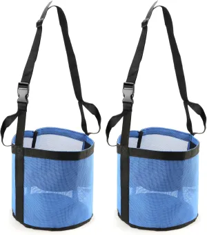 QWORK 2 Pack Horse Feed Bag for Grain - Durable Mesh Grain Feeder with Adjustable Strap, Comfortable Neck and Nose Pad Horse Muzzle Feed Bag, for Feeding Grain, Powder, Supplements, Blue
