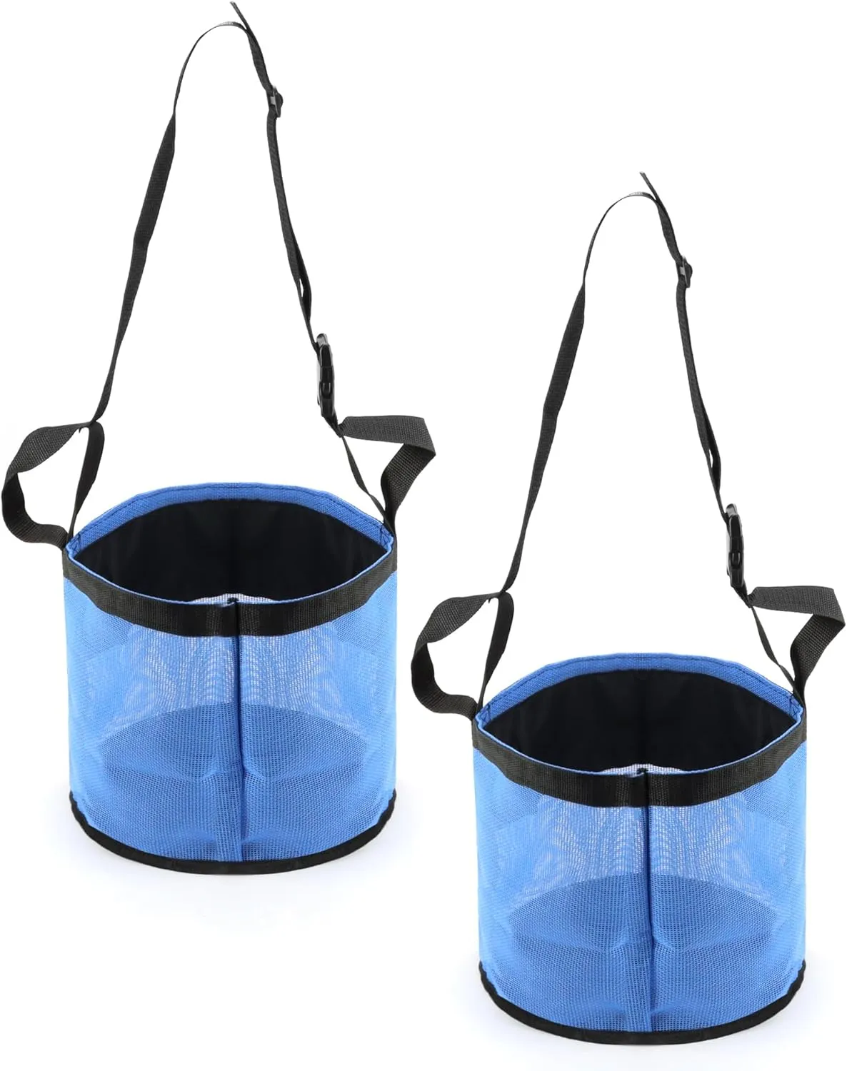 QWORK 2 Pack Horse Feed Bag for Grain - Durable Mesh Grain Feeder with Adjustable Strap, Comfortable Neck and Nose Pad Horse Muzzle Feed Bag, for Feeding Grain, Powder, Supplements, Blue