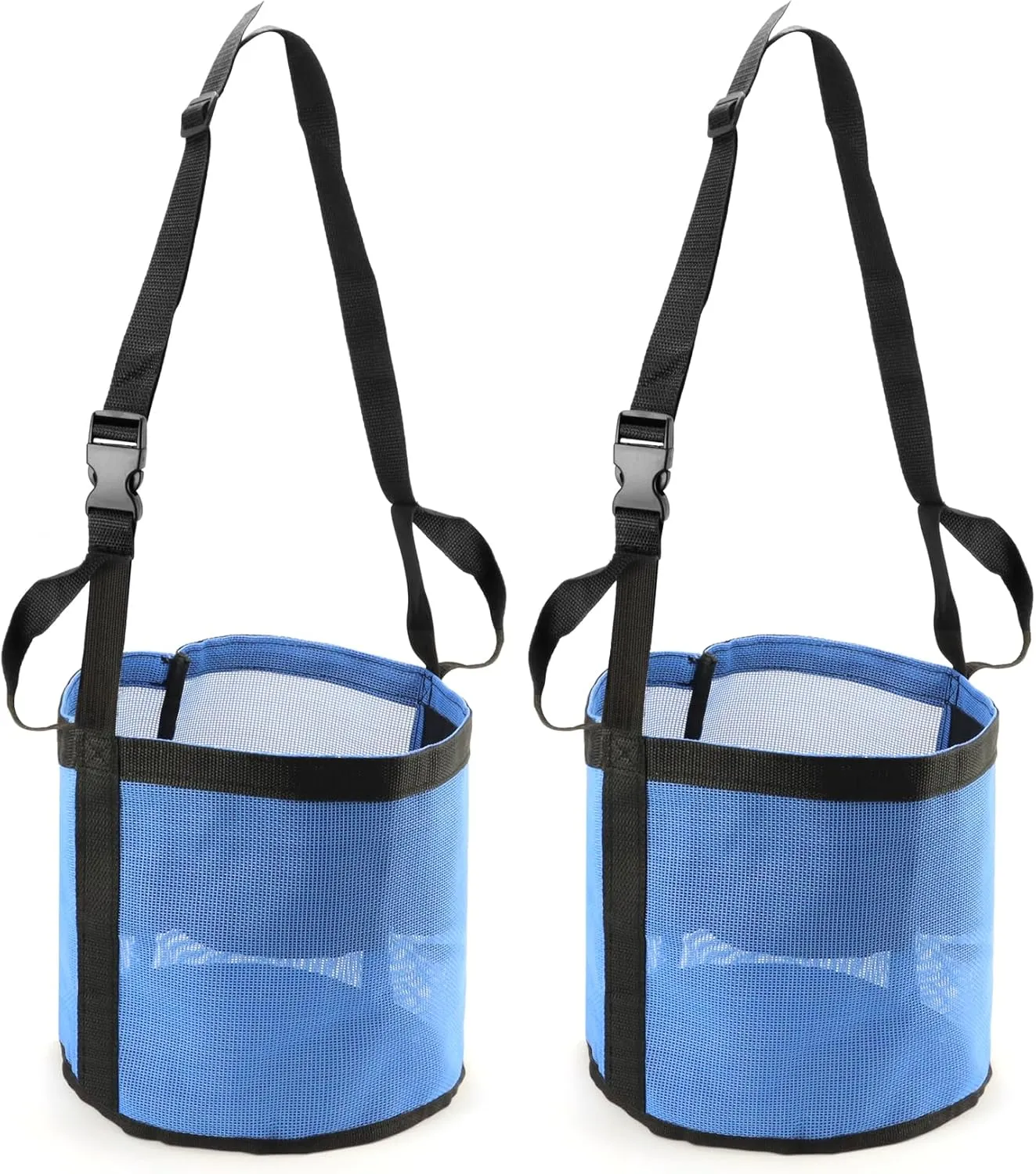 QWORK 2 Pack Horse Feed Bag for Grain - Durable Mesh Grain Feeder with Adjustable Strap, Comfortable Neck and Nose Pad Horse Muzzle Feed Bag, for Feeding Grain, Powder, Supplements, Blue