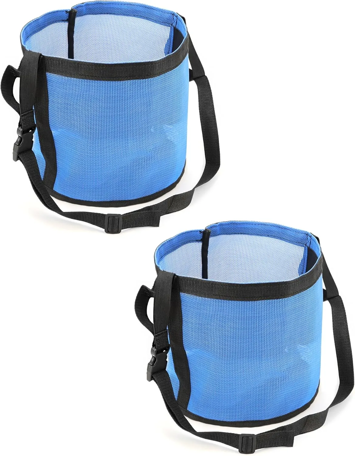 QWORK 2 Pack Horse Feed Bag for Grain - Durable Mesh Grain Feeder with Adjustable Strap, Comfortable Neck and Nose Pad Horse Muzzle Feed Bag, for Feeding Grain, Powder, Supplements, Blue