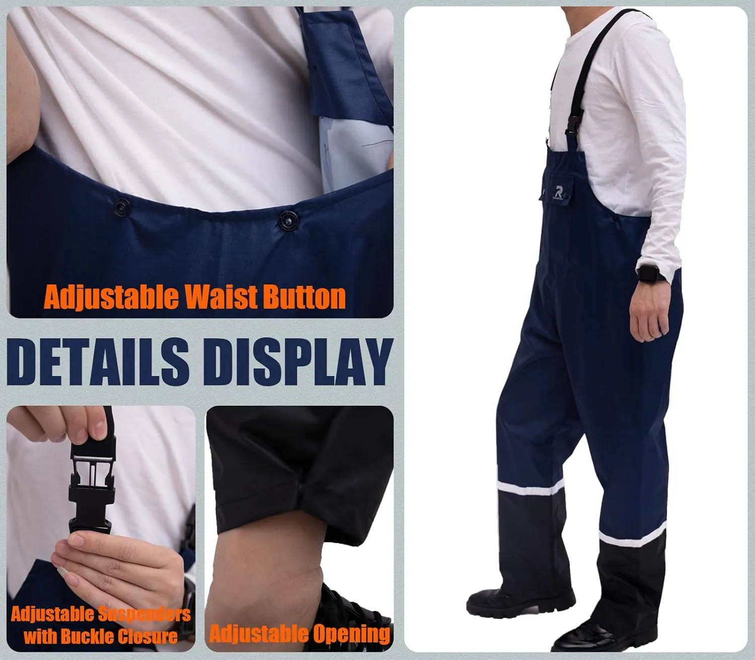 RainRider Rain Bib Pants for Men Women 150D Oxford Safety Trousers Heavy Duty Waterproof Work Pants Rip-Stop Overalls