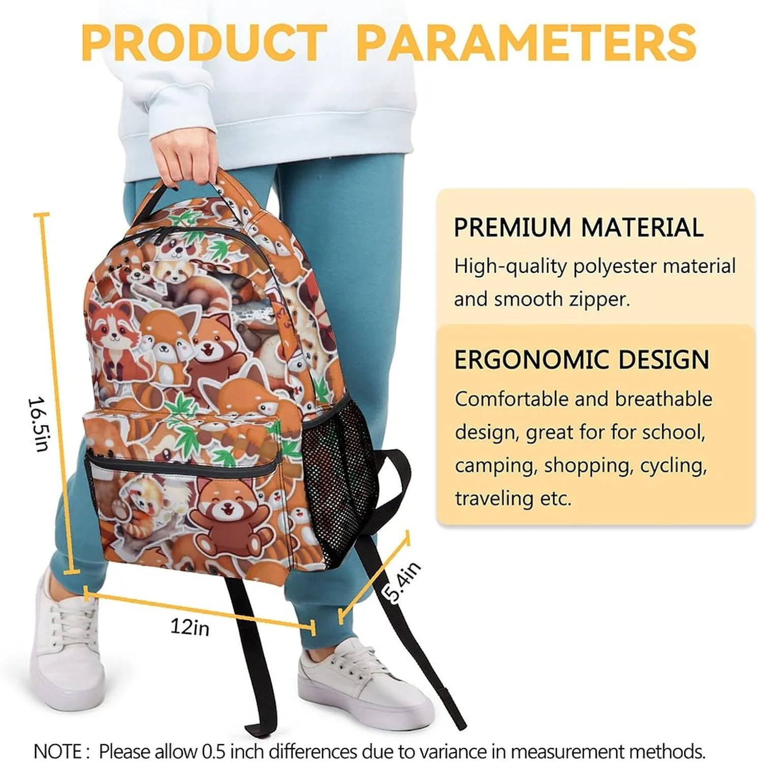 Red Panda Backpack for Girls Boys, 16 Inch School Bookbag with Adjustable Straps, Travel Bag Durable, Lightweight, Large Capacity