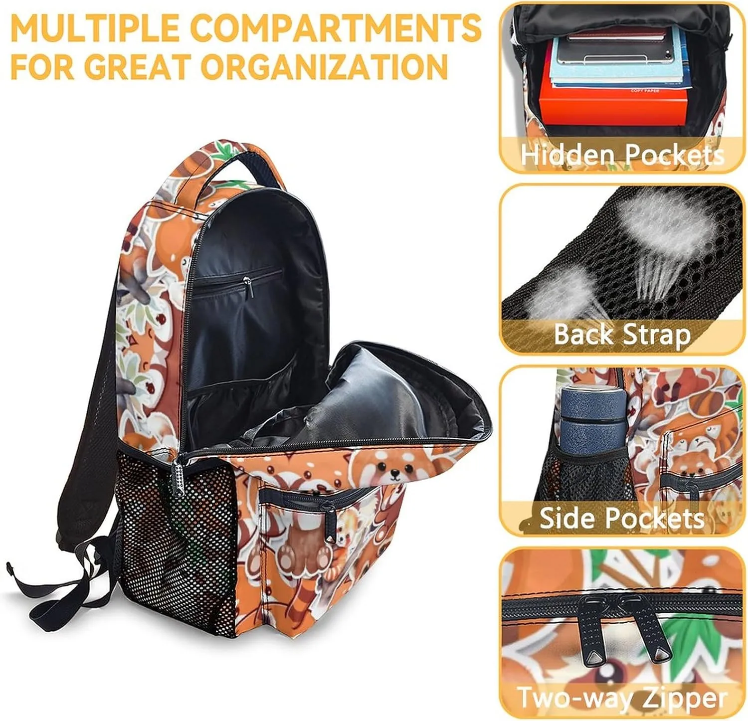 Red Panda Backpack for Girls Boys, 16 Inch School Bookbag with Adjustable Straps, Travel Bag Durable, Lightweight, Large Capacity