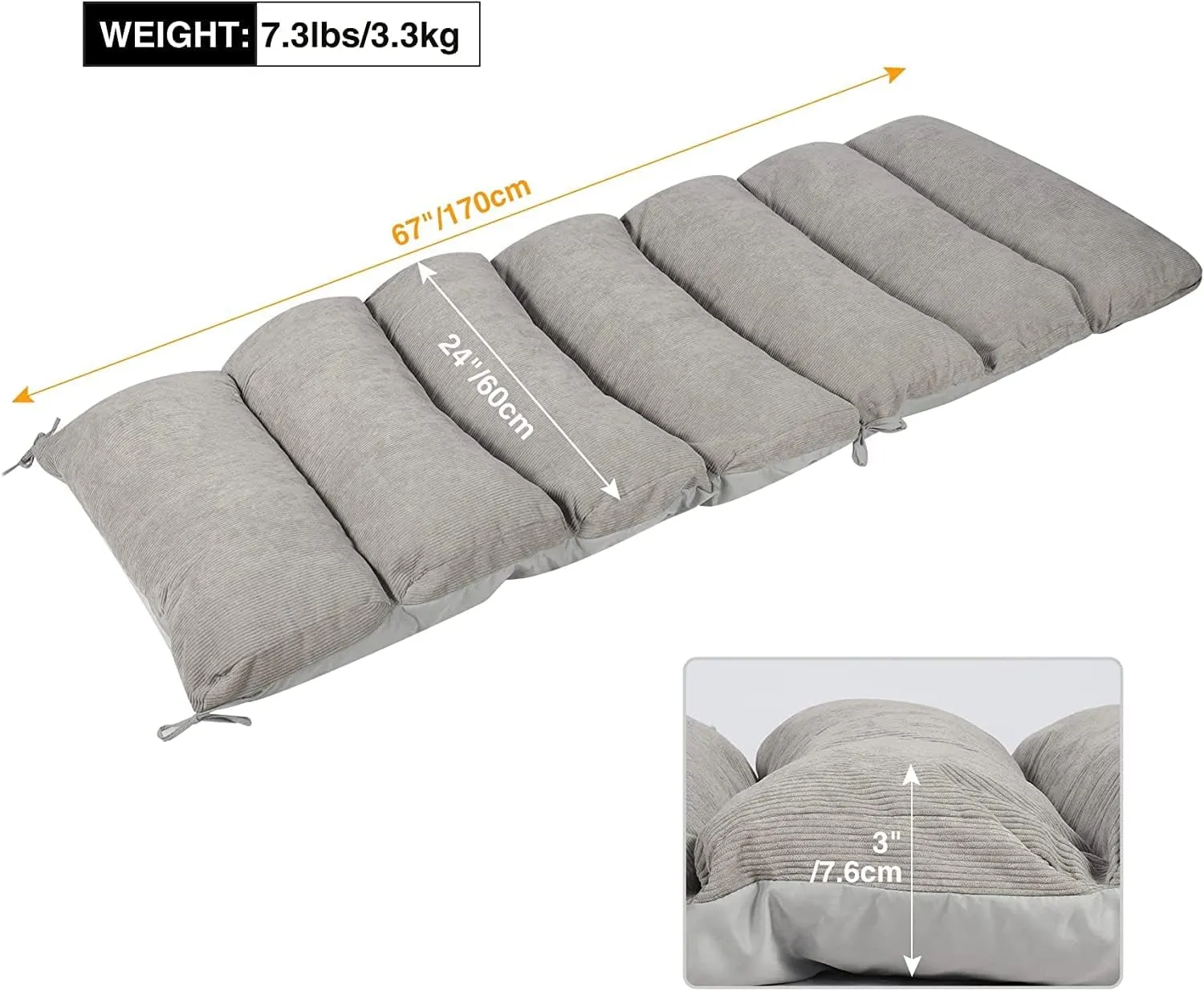 REDCAMP Chaise Lounge Cushion for Patio Furniture,67 inch Zero Gravity Cushion Comfortable Thicker for Indoor Home Office or Outdoor Use,Gray